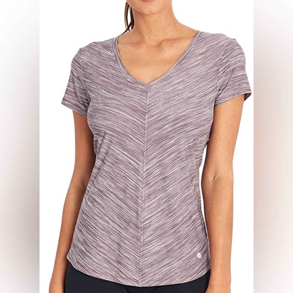 Bally Total Fitness Pink Mitered Short Sleeve Active Shirt V-Neck T-Shirt